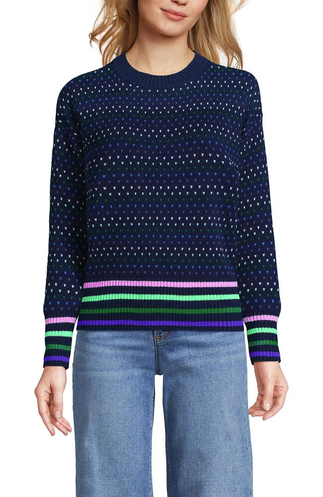 Lands' End Cotton Easy Fit Crew Neck Sweater in Deep Sea Navy Multi Cover