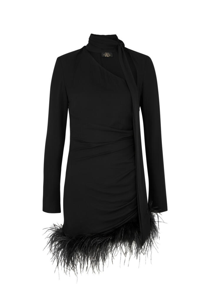 DE LA Vali Avenue Feather-trimmed Ruched Mini Dress - Black Cover