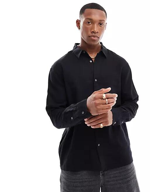 Weekday relaxed fit linen blend shirt in black Cover