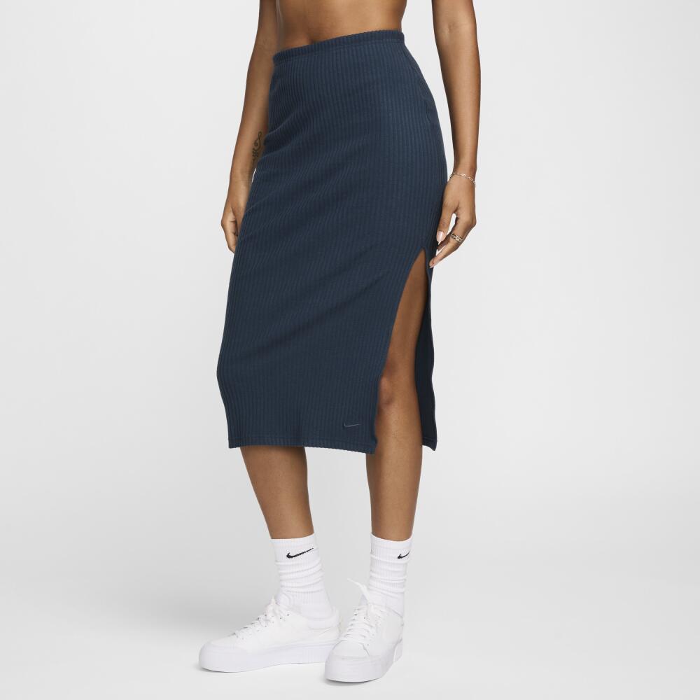 Women's Nike Sportswear Chill Rib Slim Midi Skirt in Blue Cover