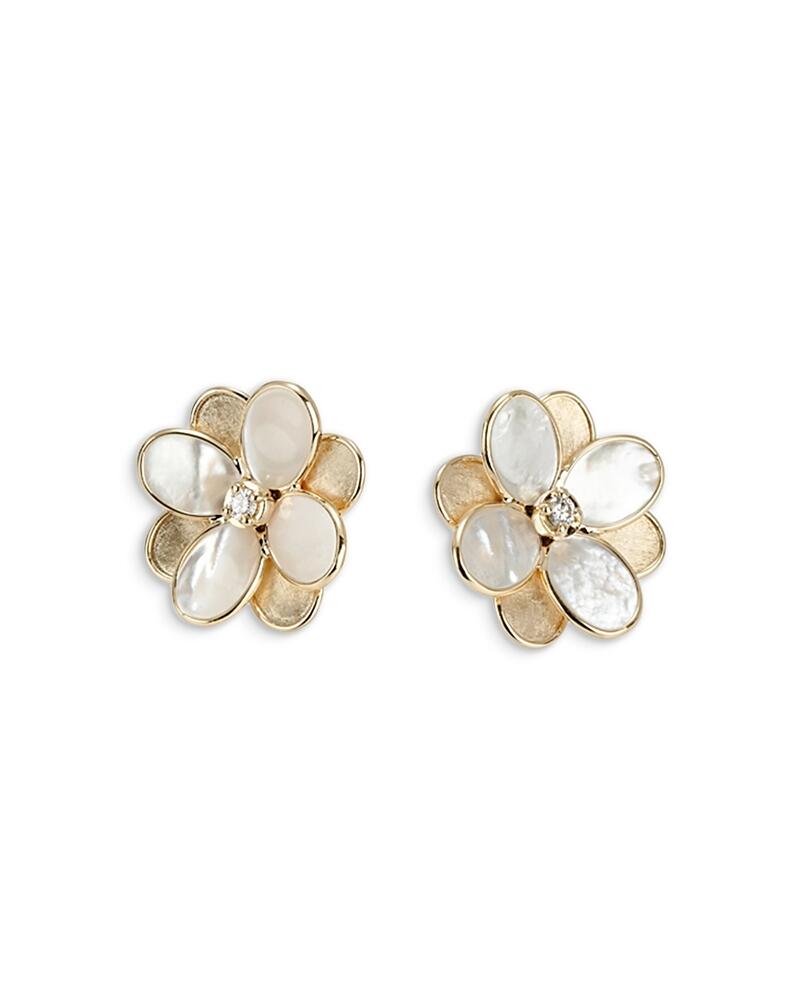 Marco Bicego 18K Yellow Gold Petali Mother of Pearl & Diamond Flower Stud Earrings Cover