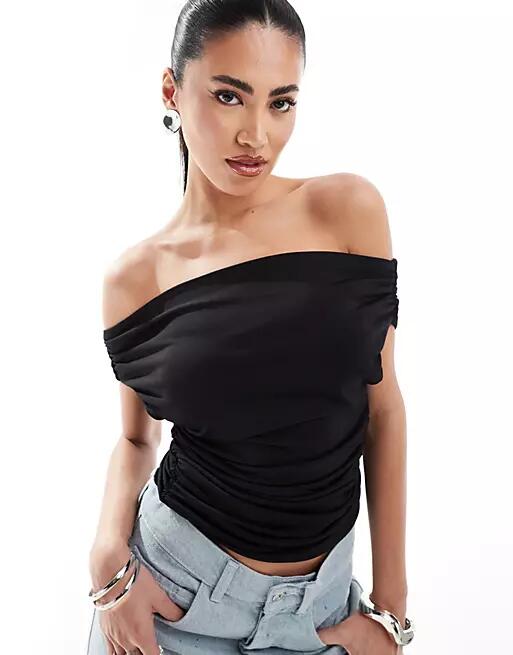 Simmi slinky off the shoulder foldover top in black Cover