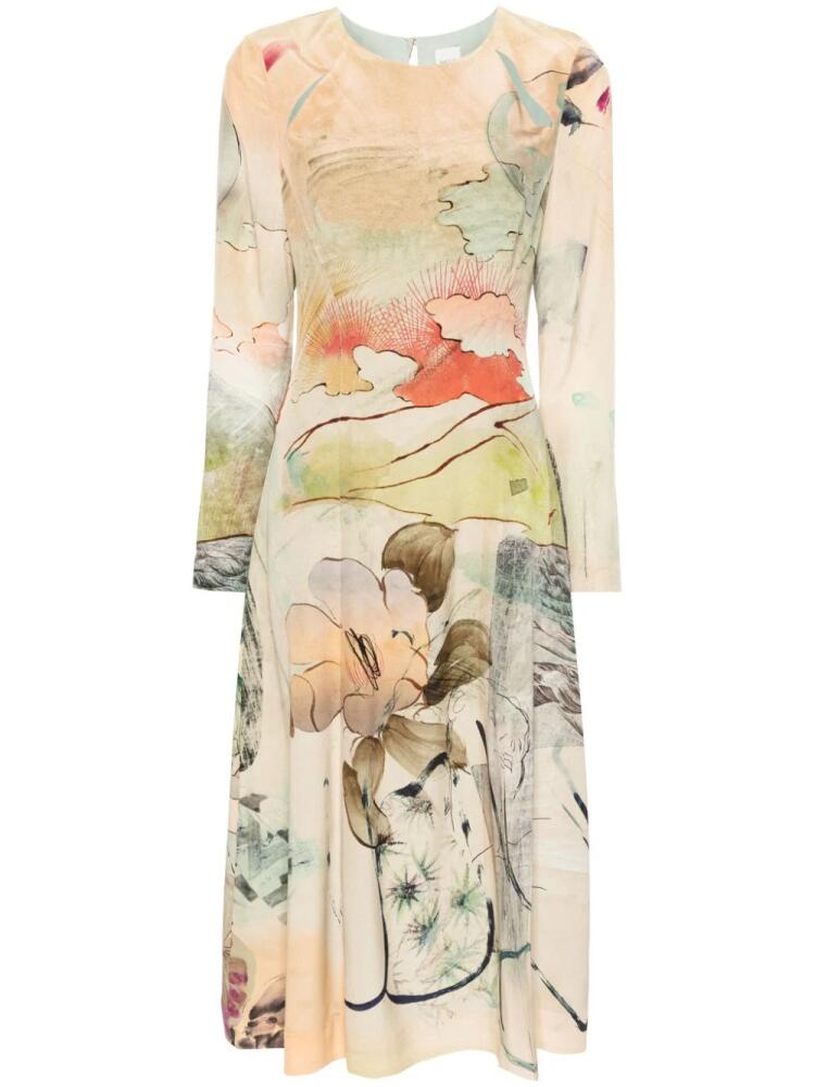 Paul Smith watercolour-print silk midi dress - Neutrals Cover