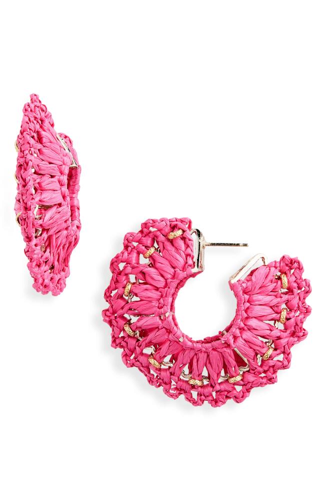 Gas Bijoux Crocus Raffia Straw Hoop Earrings in Pink Cover