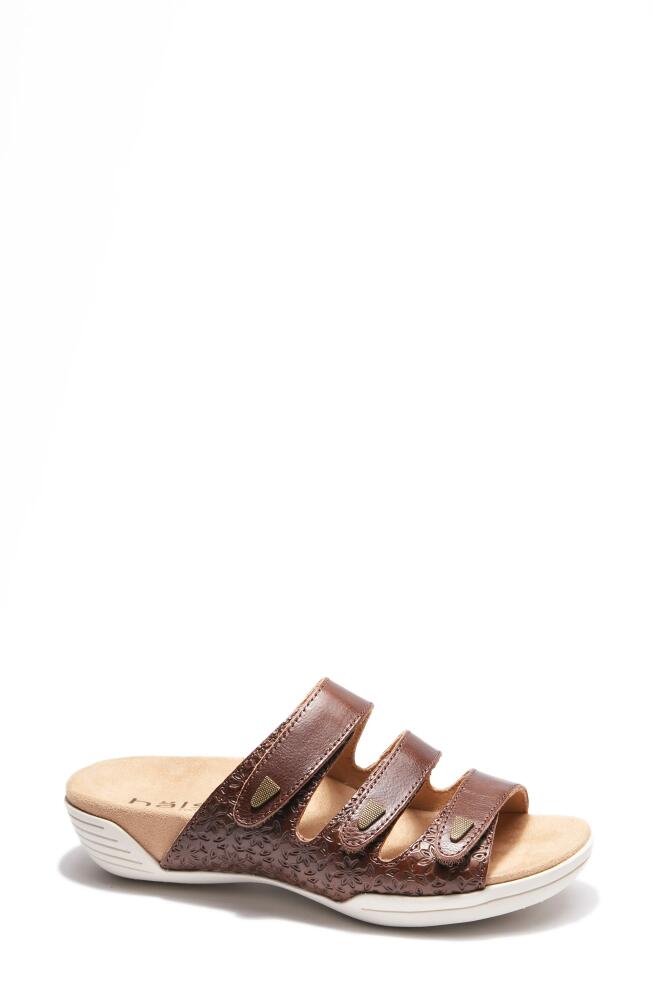 Hälsa Footwear Hälsa Delight Strappy Slide Sandal in Dark Brown Waxed/Embossed Cover