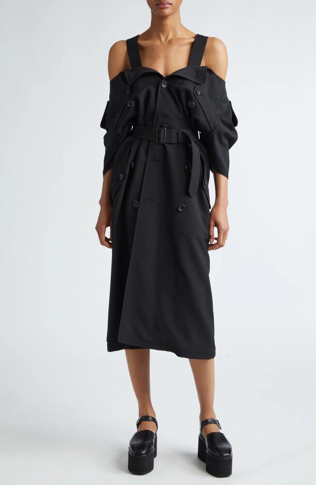 Junya Watanabe Belted Cold Shoulder Wool & Mohair Dress in Black Cover