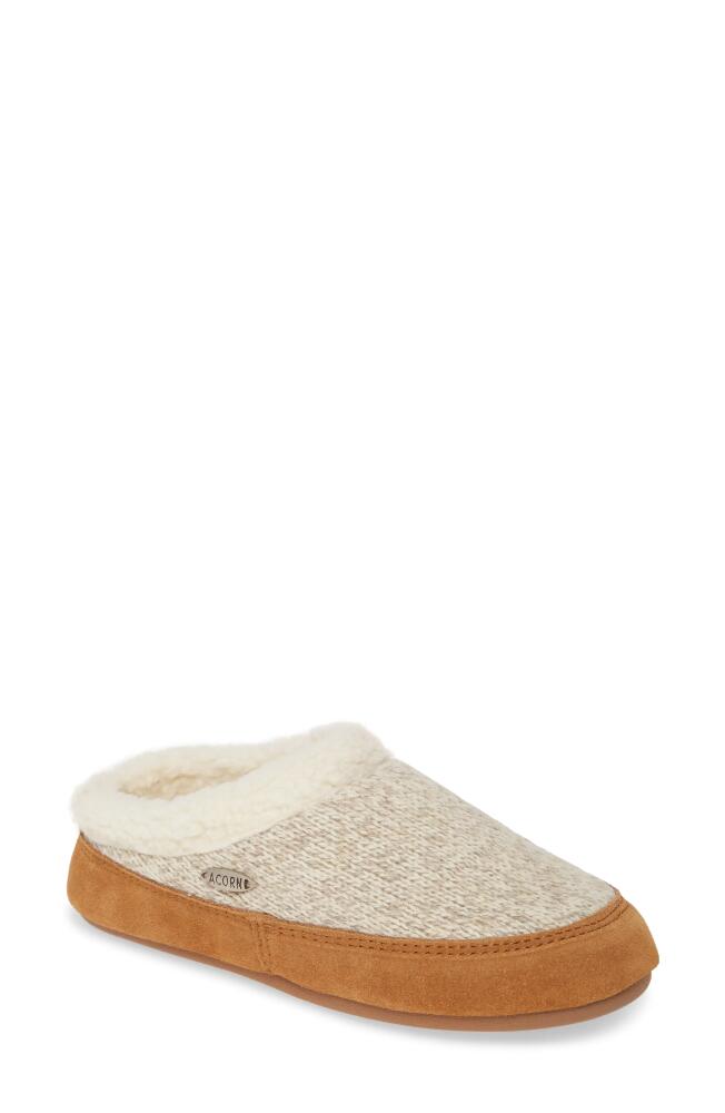 Acorn Faux Fur Mule Slipper in Oatmeal Heathered Wool Cover