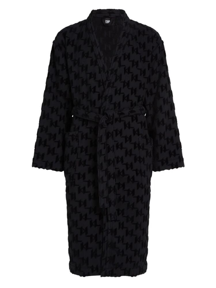 Karl Lagerfeld monogram-jacquard cotton bath robe - Black Cover