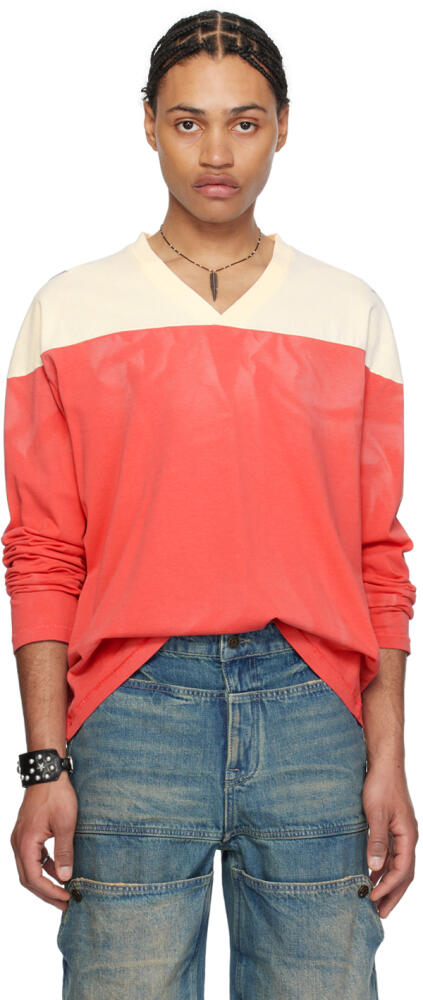 GUESS USA Red V-Neck Long Sleeve T-Shirt Cover