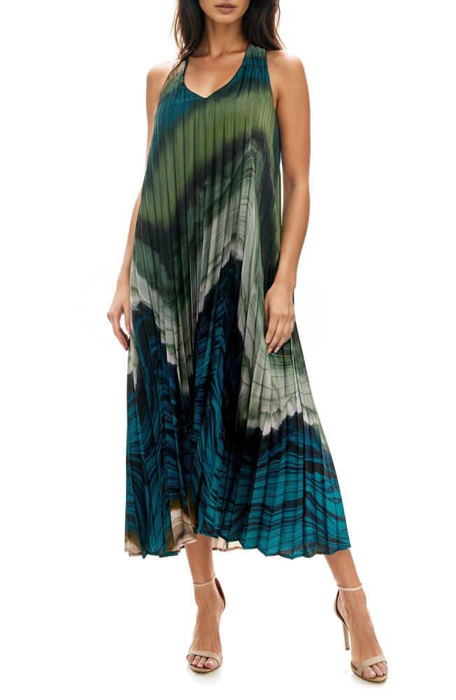 Socialite Sunburst Pleat Maxi Dress in Teal/Olive Cover