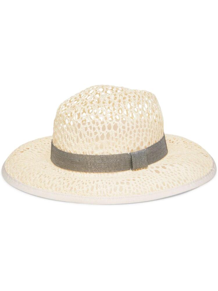 Brunello Cucinelli Monili-embellished fedora hat - Neutrals Cover