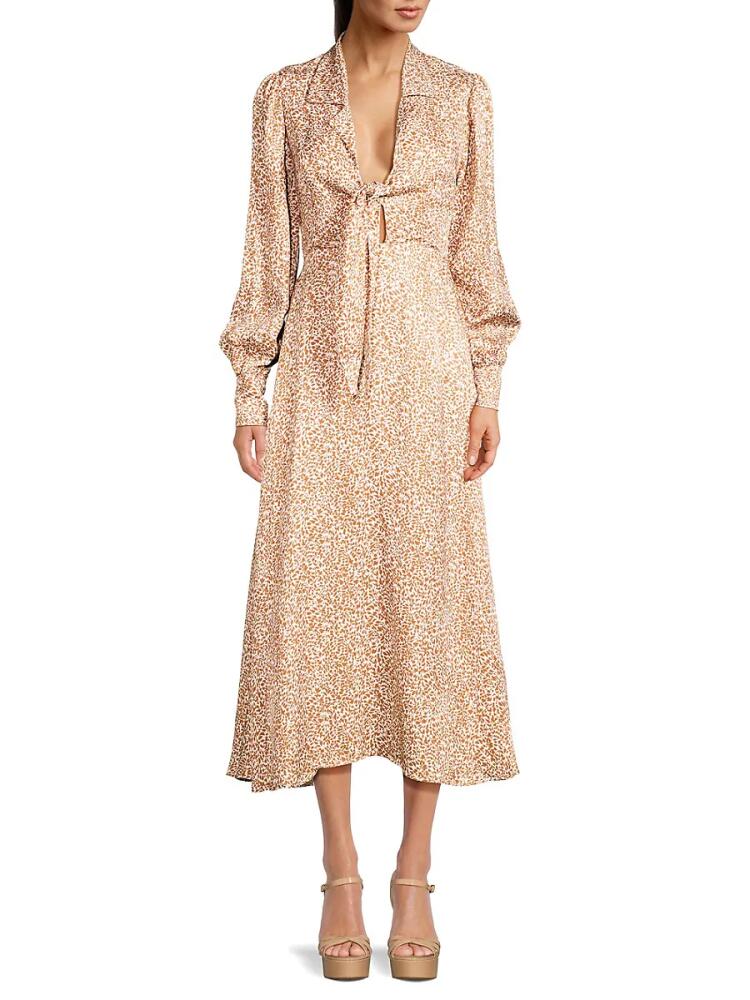 Elie Tahari Women's Printed Linen Blend Midi Dress - Beige Cover