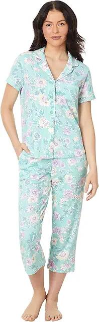 Karen Neuburger Petite Short Sleeve Girlfriend Capri PJ Set with Lace Detail (Siesta Floral) Women's Pajama Sets Cover