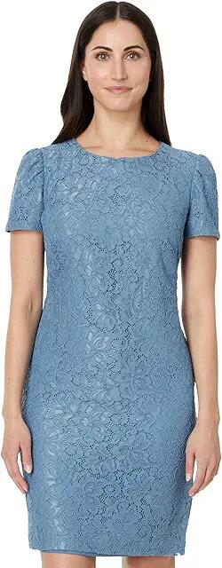 Lauren Ralph Lauren Lace Puff-Sleeve Cocktail Dress (Pale Azure) Women's Dress Cover