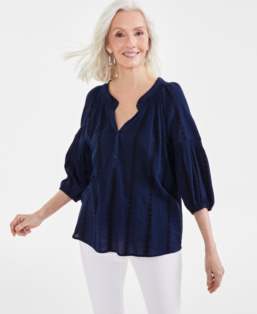 Style & Co Women's Textured Smocked-Neck Top, Created for Macy's - Industrial Blue Cover