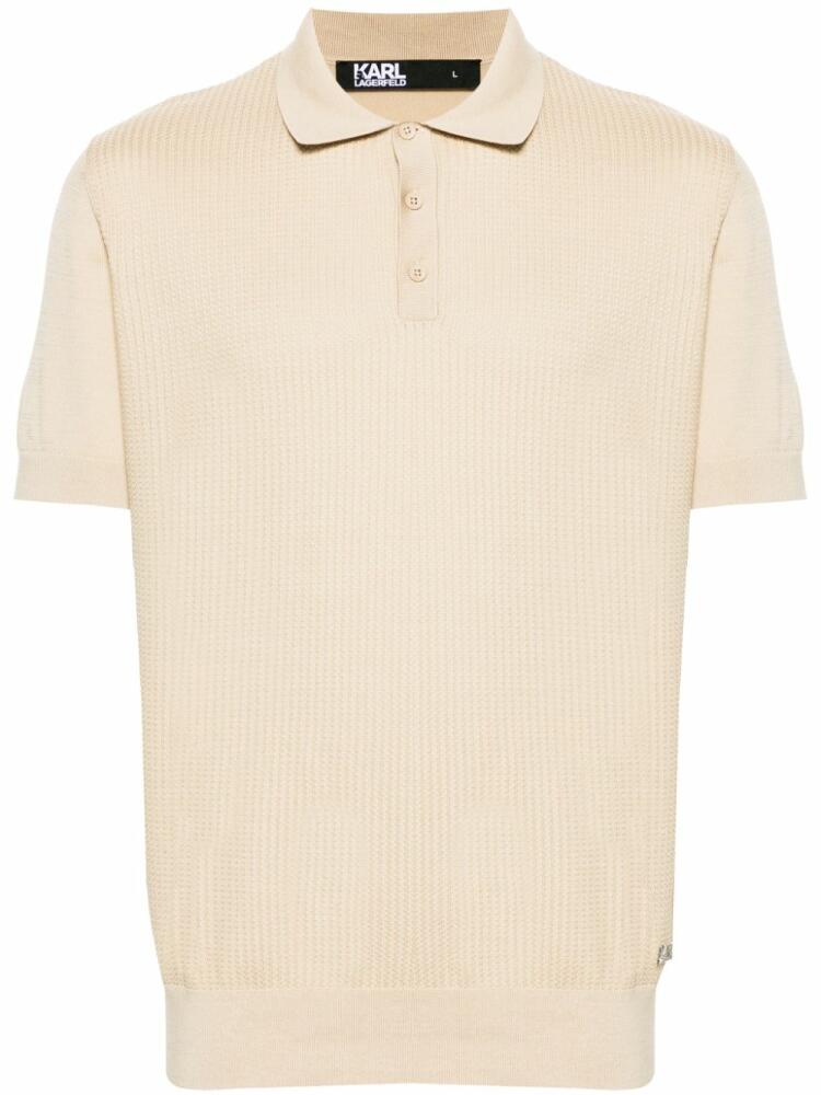 Karl Lagerfeld braided-knit cotton polo shirt - Neutrals Cover