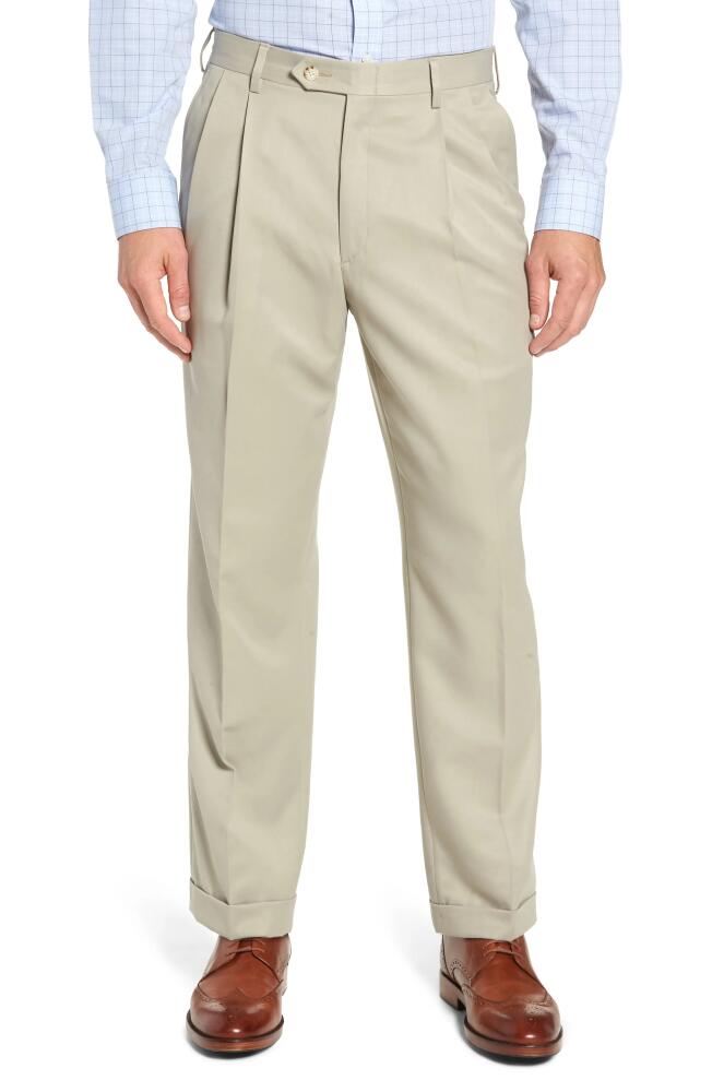 Berle Classic Fit Pleated Microfiber Performance Trousers in Taupe Cover