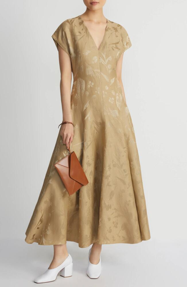 Lafayette 148 New York Botanical Jacquard Fit & Flare Maxi Dress in Cadet Khaki Cover