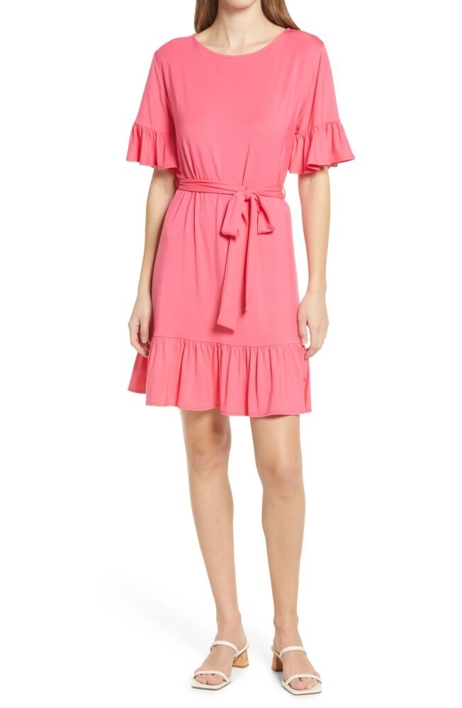 Fraiche by J Ruffle Sleeve Dress in Coral Cover