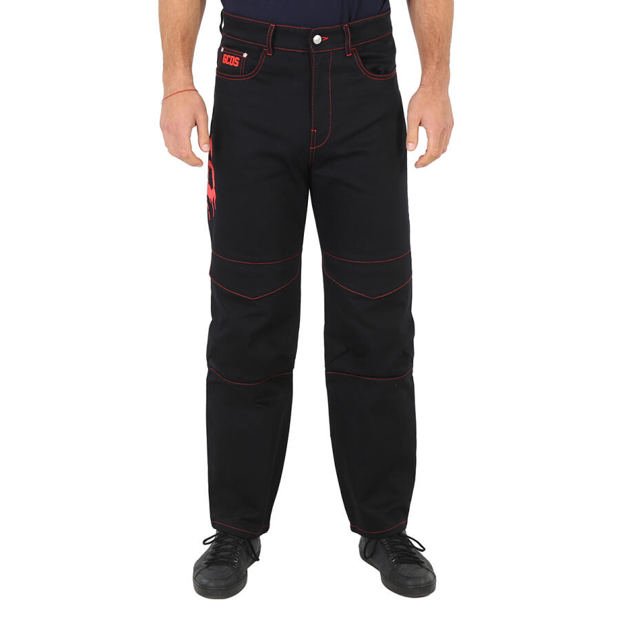 GCDS Mens Black Nightmares Ultrawide Denim Trousers Cover