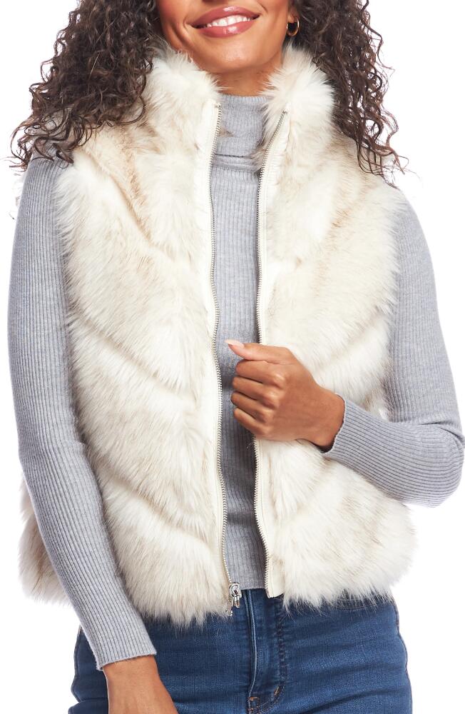 DONNA SALYERS FABULOUS FURS Reversible Chevron Quilted Shortie Faux Fur Reversible Vest in Ivory Cover