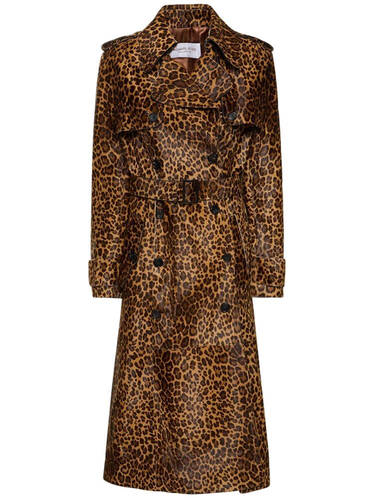 MICHAEL KORS COLLECTION Belted Leo Print Ponyskin Trench Coat Cover