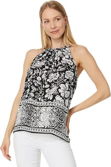 Vince Camuto Halter Top With Rouched Neck (Rich Black) Women's Clothing Cover