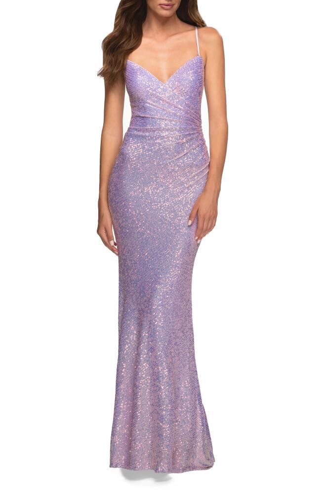 La Femme Sequin Sleeveless Gown in Light Periwinkle Cover