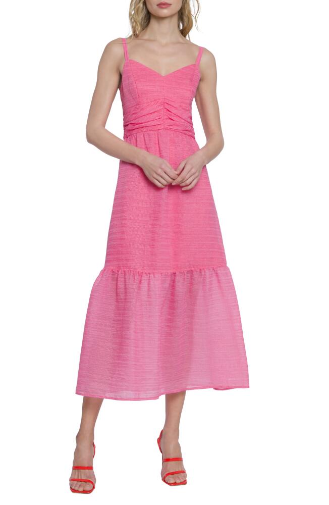 DONNA MORGAN FOR MAGGY Texture Tiered Midi Dress in Pink Cover