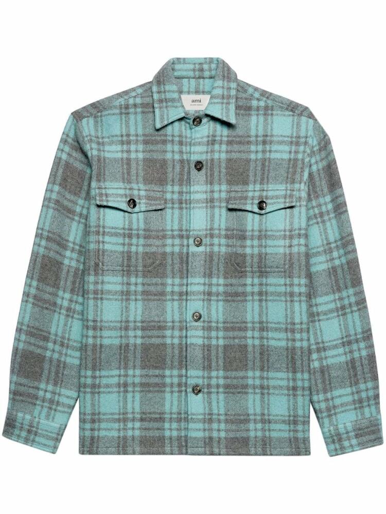 AMI Paris plaid wool shirt jacket - Blue Cover