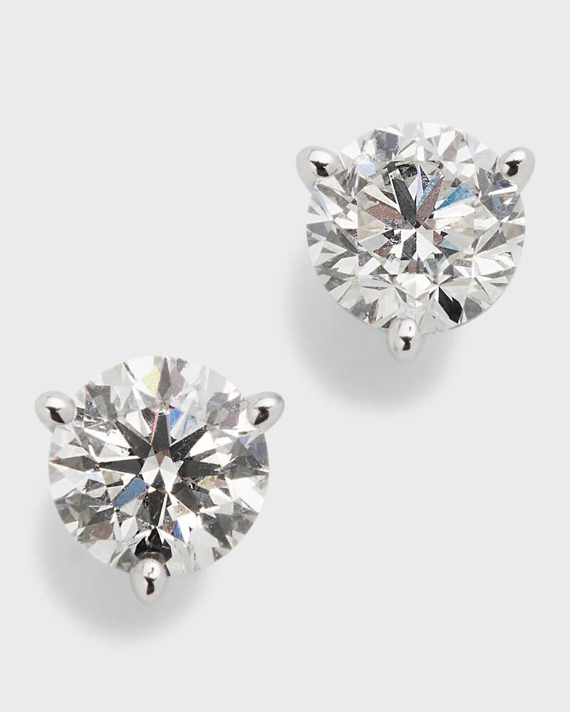 Neiman Marcus Diamonds 18K White Gold 3-Prong Round Diamond Martini Stud Earrings, 1.5tcw, 0.220"L / 0.23W Cover