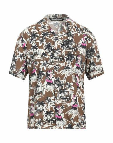 Palm Angels Man Shirt Brown Viscose, Polyester Cover