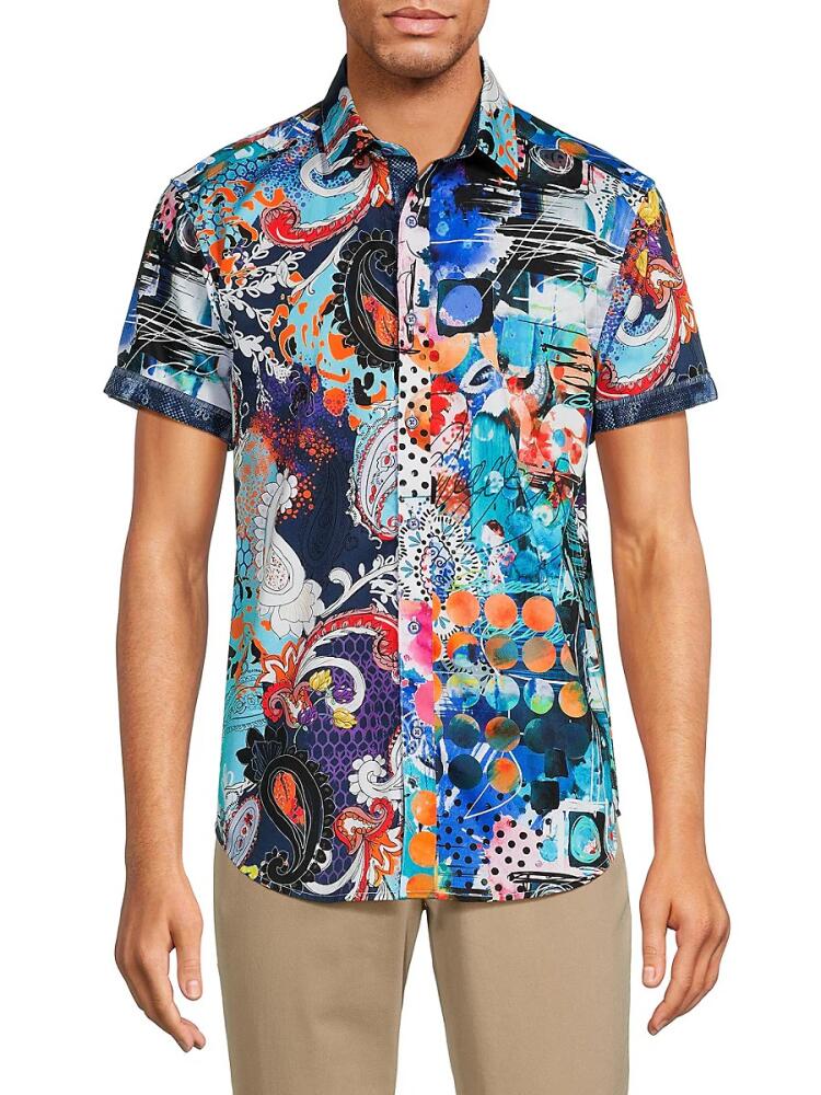 Robert Graham Men's Hatteras Abstract Short Sleeve Shirt - Blue Multi Cover