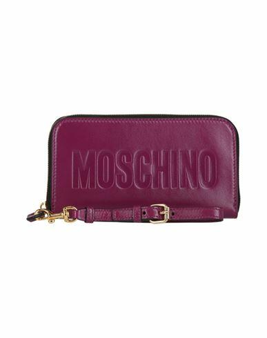 Moschino Embossed Coated Leather Wallet Woman Wallet Purple Lambskin Cover