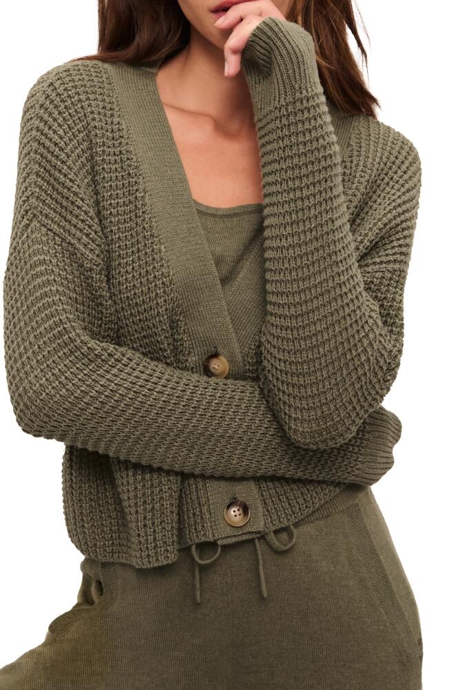 Eberjey Waffle Knit Crop Cardigan in Moss Cover