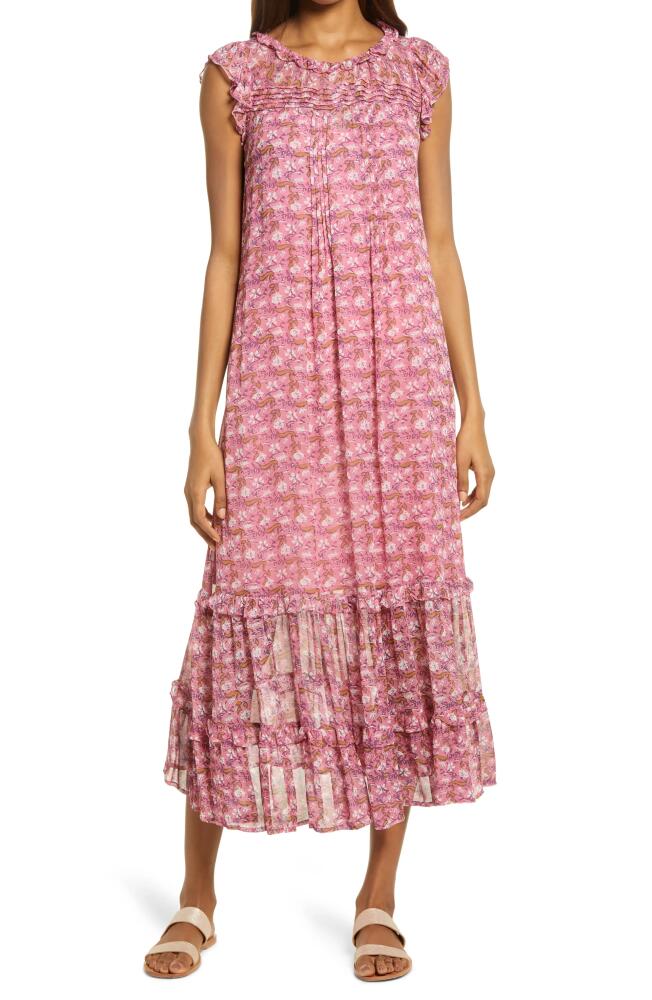 Area Stars Peony Pleat & Ruffle Midi Dress in Pink Cover