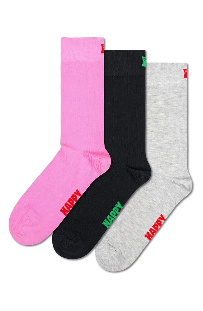 Happy Socks Solid 3-Pack Assorted Crew Socks in Grey Cover