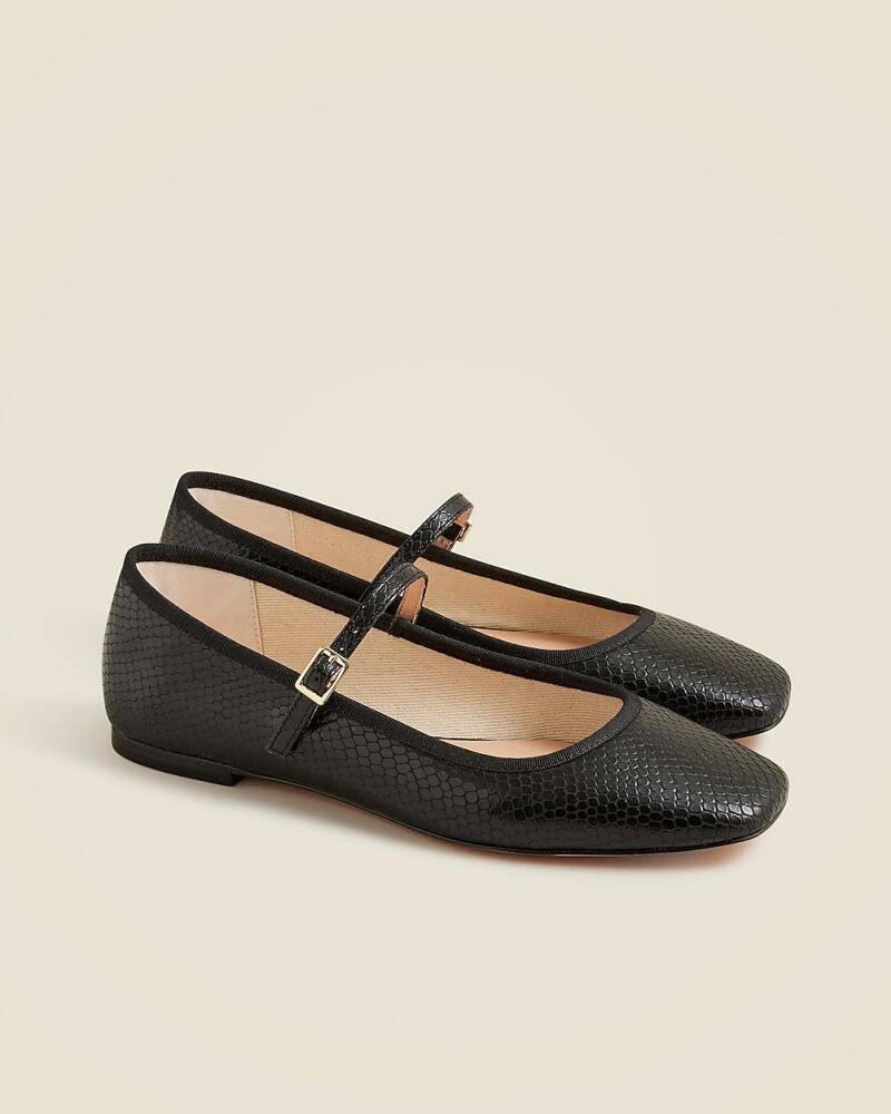 J.Crew Quinn square-toe Mary Jane flats in snake-embossed leather Cover