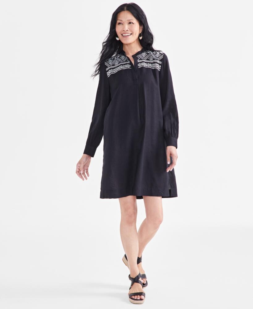 Style & Co Women's Embroidered Pullover Long-Sleeve Dress, Created for Macy's - Black Embroidery Cover