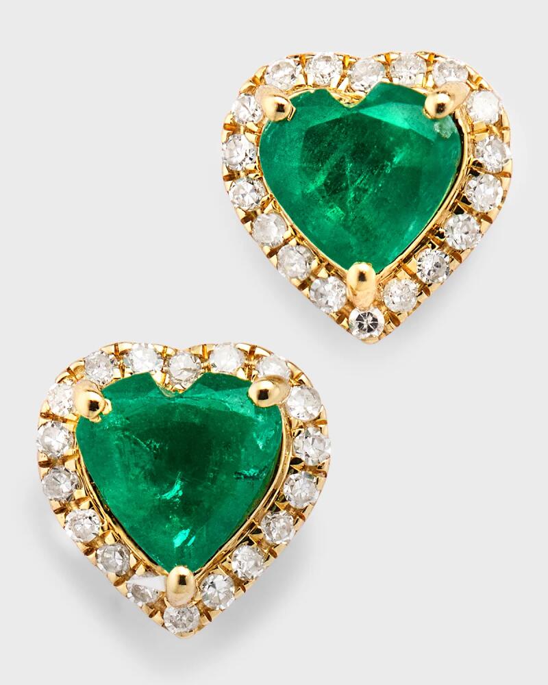 Siena Jewelry 14K Yellow Gold Bezel Emerald Heart Diamond Stud Earrings Cover