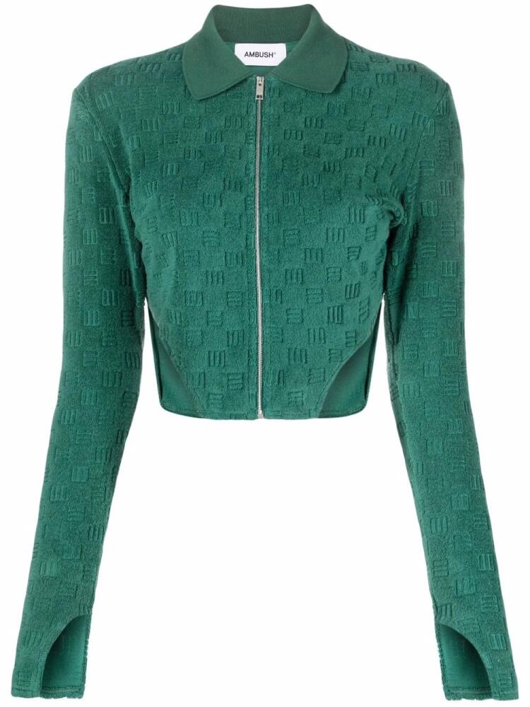 AMBUSH monogram jacquard zip-up fitted top - Green Cover