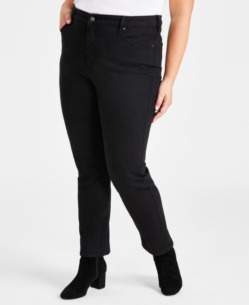 Style & Co Plus Size High-Rise Straight-Leg Jeans, Created for Macy's - Deep Black Cover