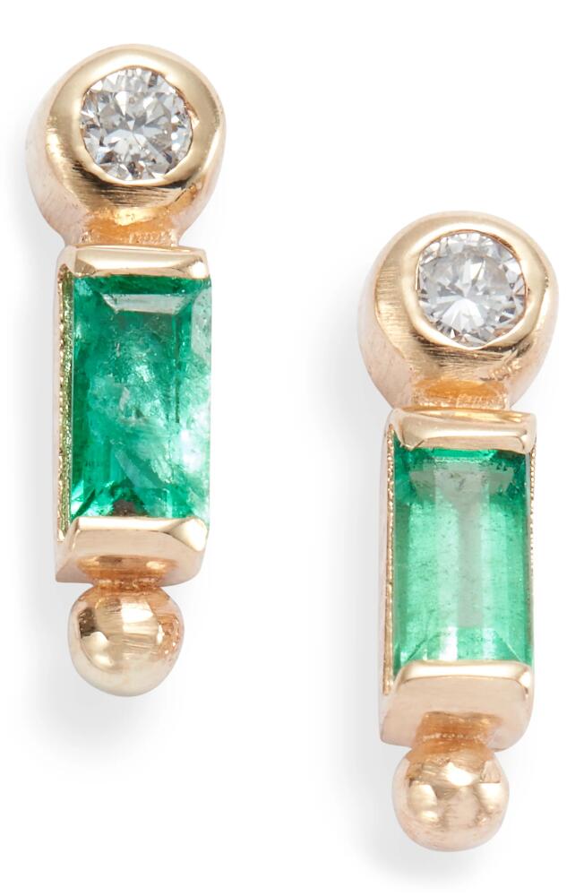 Anzie Clo Emerald Baguette & Diamond Stud Earrings in Green Cover