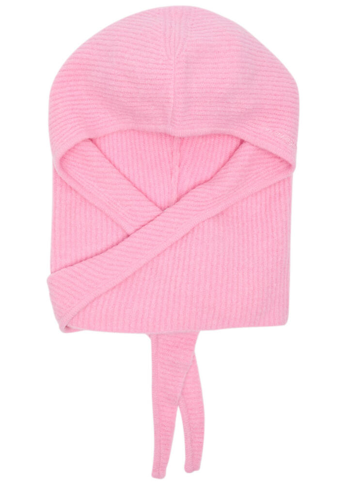 Ganni Logo-embroidered Hooded Knitted Scarf - Pink Cover