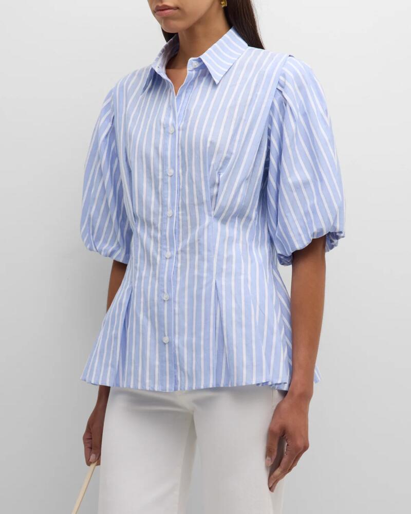 Finley Julie Blouson-Sleeve Striped Cotton Dobby Shirt Cover