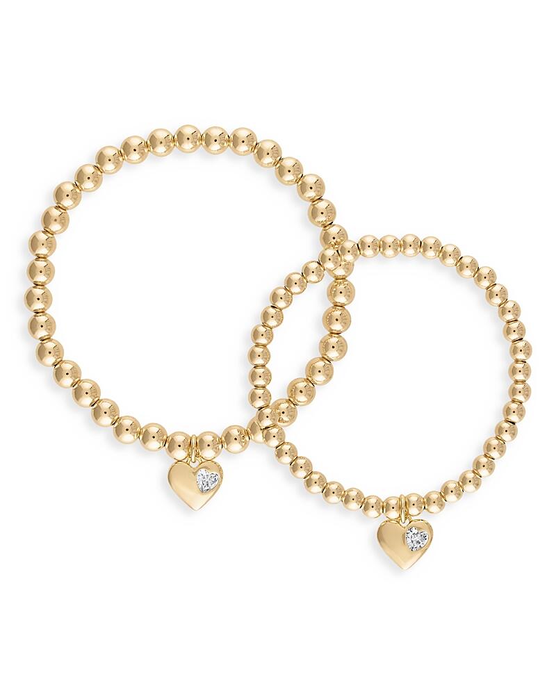 Alexa Leigh Mommy & Me Cubic Zirconia Heart Charm Beaded Stretch Bracelet in 14K Gold Filled, Set of 2 - Exclusive Cover