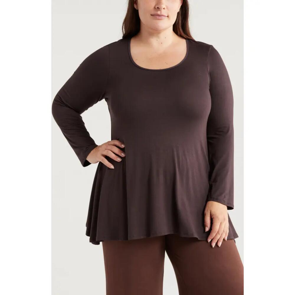 24seven Comfort Apparel Swing Asymmetric Hem Tunic Top in Brown Cover