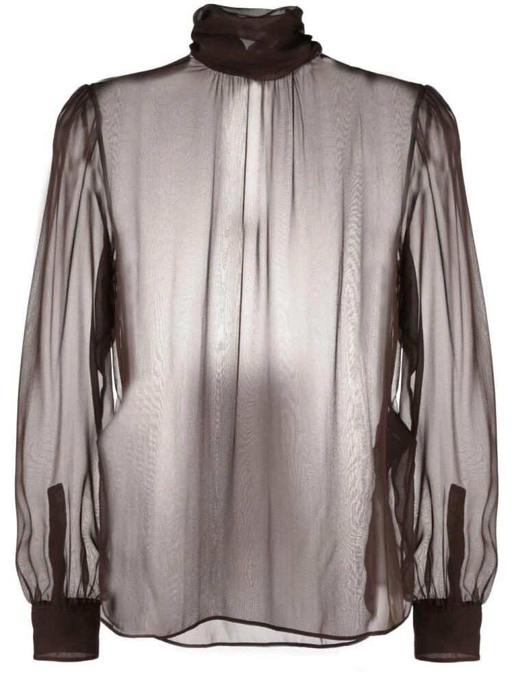 Saint Laurent high-neck silk blouse - Brown Cover