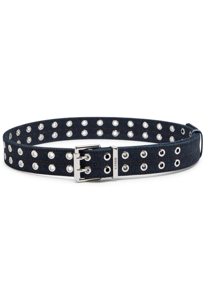 Ganni Eyelet-embellished Denim Belt - Navy Cover