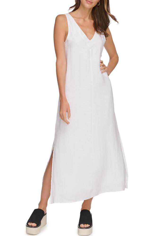 DKNY V-Neck Linen Maxi Dress in White Cover